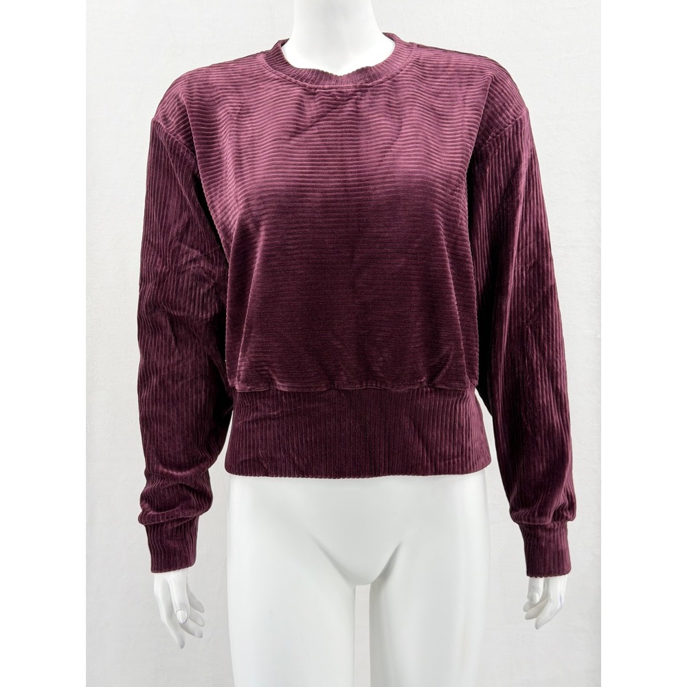 Prana Sweatshirt Womens Medium Burgundy Escambia Pullover Velour Stretch Y2K